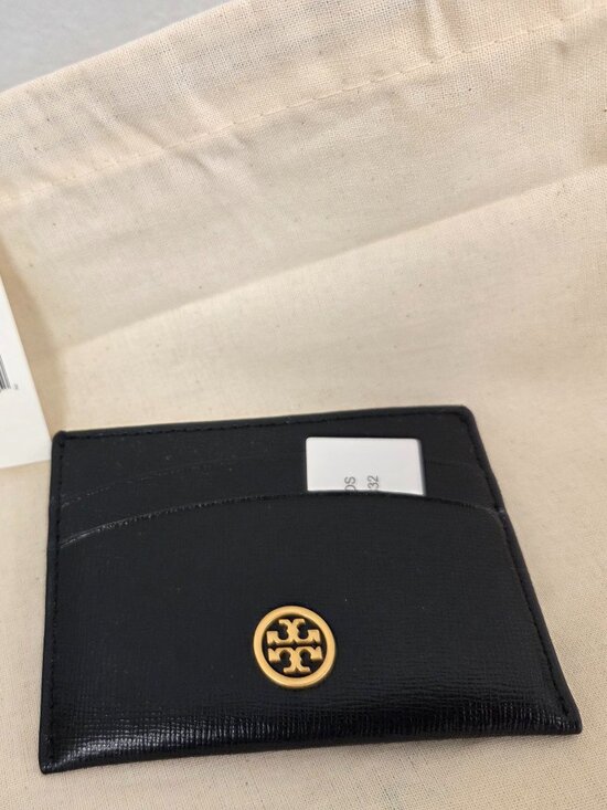 New Tory Burch Blake Black Pebbled Leather Zip Card Case  Tory Burch Card Case Black New with tags